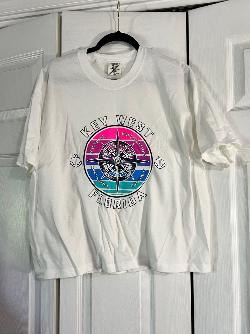 Comfort Colors White Short-Sleeve Tee with Pink & Teal Nautical Graphic